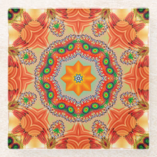Lebendige Energiefarben: Mandala-Design. Glasuntersetzer