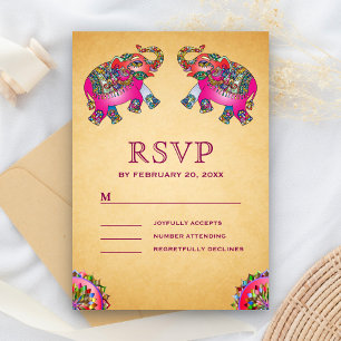 Lebendige ethnische Elefanten indische Hochzeit RSVP Karte