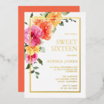 Lebendige, farbenfrohe Blüte Sweet 16 Party Folieneinladung<br><div class="desc">Vibrant Bold farbenfrohe Blüte Sweet 16 Party Gold Foil Einladung Weitere Einladungen in unserem Nest- und Nestladen</div>