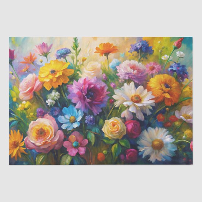 Lebendige farbenfrohe Frühlingsblumen Decoupage Seidenpapier (Vorderseite)