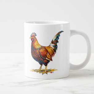 Lebendige farbenfrohe Hahn-Illustrationskunst Jumbo-Tasse