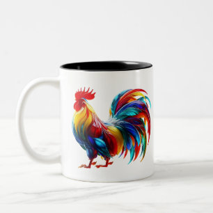 Lebendige farbenfrohe Hahn-Kunst Zweifarbige Tasse