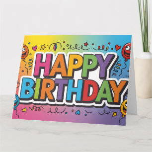 Lebendige farbenfrohe "HAPPY BIRTHDAY"-Grafik Karte