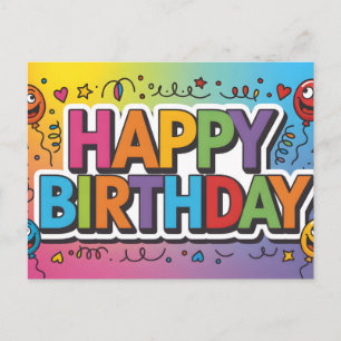 Lebendige farbenfrohe "HAPPY BIRTHDAY"-Grafik Postkarte
