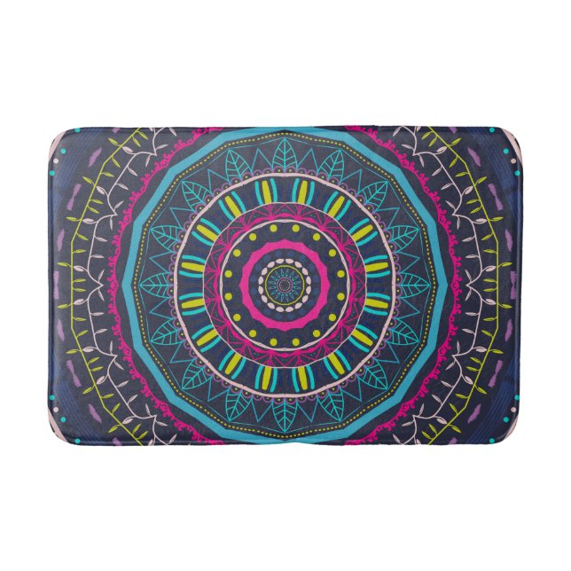 Lebendige farbenfrohe Mandala-Kunst Badematte (Vorderseite)