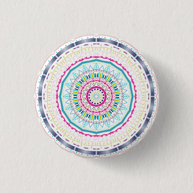 Lebendige farbenfrohe Mandala-Kunst Button (Vorderseite)