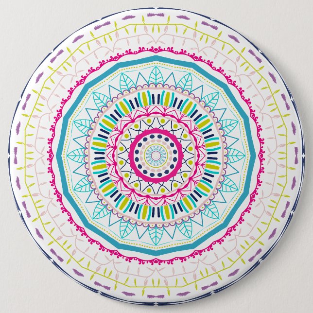 Lebendige farbenfrohe Mandala-Kunst Button (Vorderseite)