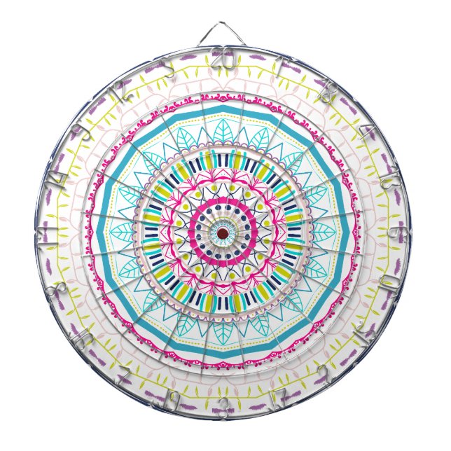 Lebendige farbenfrohe Mandala-Kunst Dartscheibe (vorne)