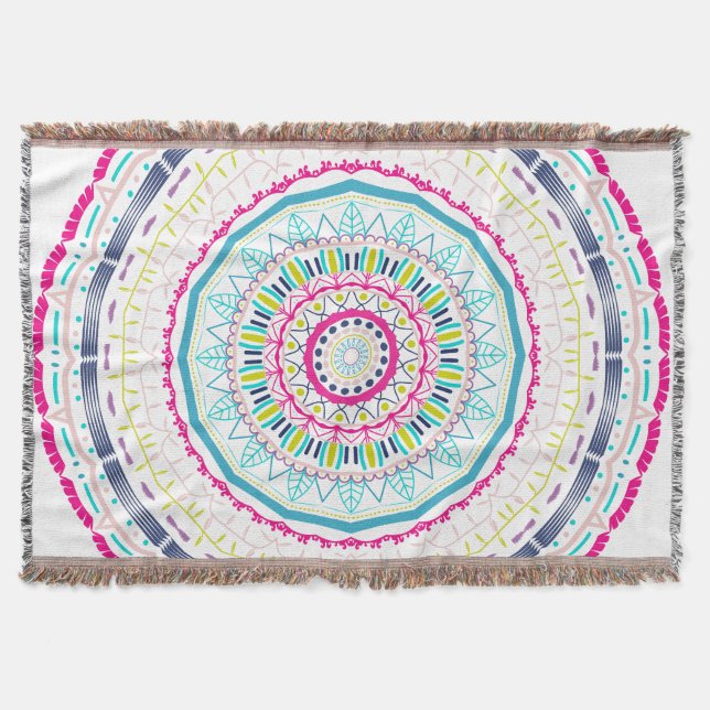Lebendige farbenfrohe Mandala-Kunst Decke (Vorderseite)