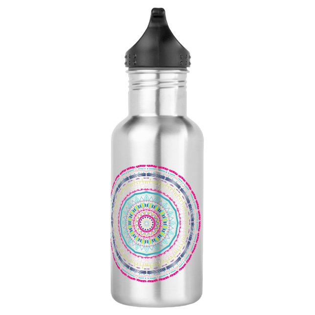 Lebendige farbenfrohe Mandala-Kunst Edelstahlflasche (Rechts)