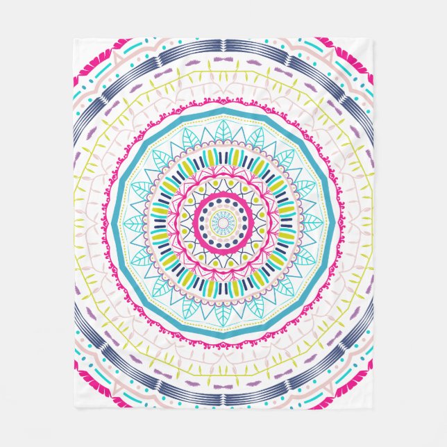 Lebendige farbenfrohe Mandala-Kunst Fleecedecke (Vorderseite)