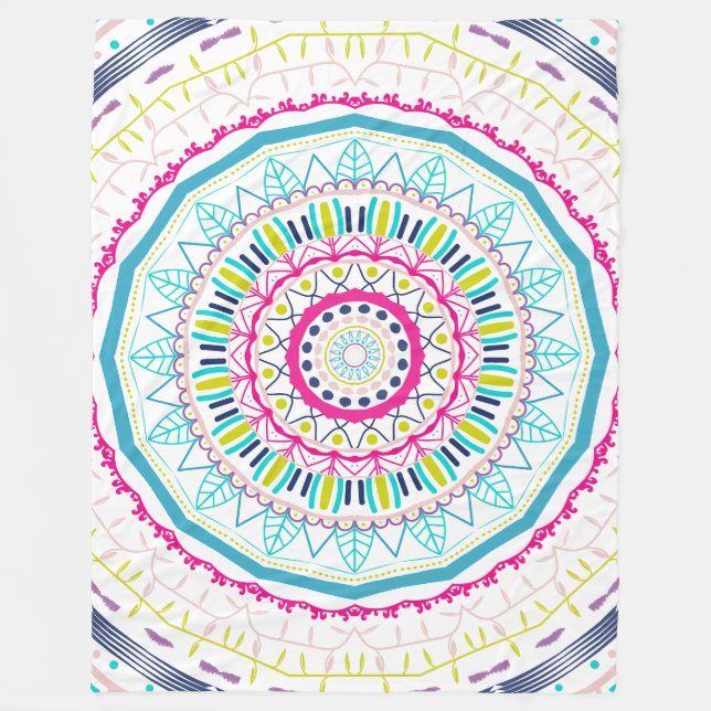 Lebendige farbenfrohe Mandala-Kunst Fleecedecke (Vorderseite)
