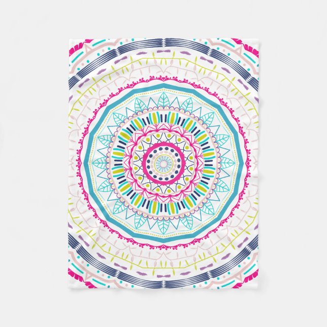 Lebendige farbenfrohe Mandala-Kunst Fleecedecke (Vorderseite)