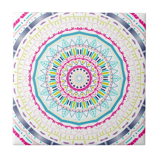 Lebendige farbenfrohe Mandala-Kunst Fliese (Vorderseite)