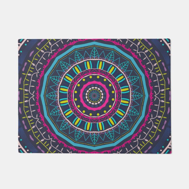Lebendige farbenfrohe Mandala-Kunst Fußmatte (Vorderseite)