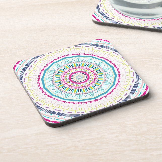 Lebendige farbenfrohe Mandala-Kunst Getränkeuntersetzer (Linke Seite)