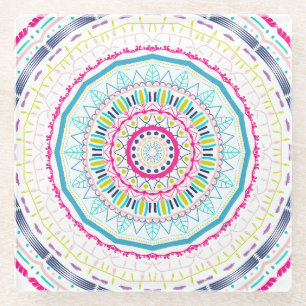 Lebendige farbenfrohe Mandala-Kunst Glasuntersetzer