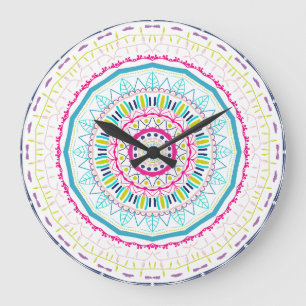 Lebendige farbenfrohe Mandala-Kunst Große Wanduhr