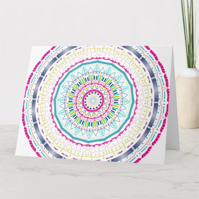 Lebendige farbenfrohe Mandala-Kunst Karte (Vorderseite)