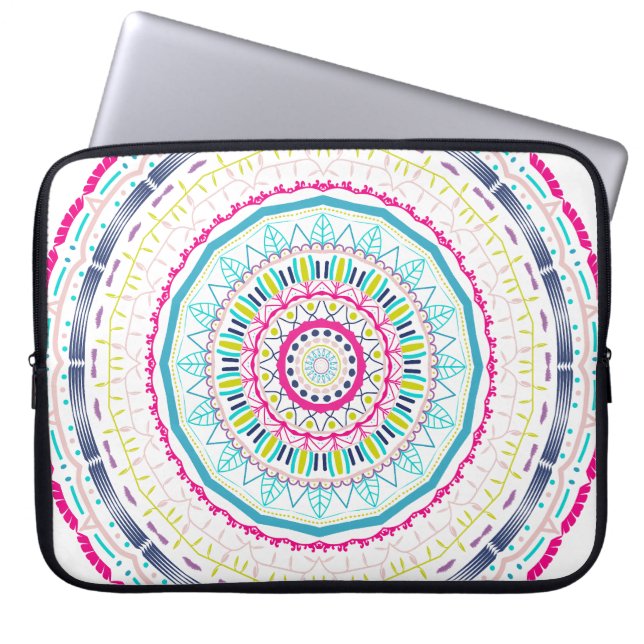 Lebendige farbenfrohe Mandala-Kunst Laptopschutzhülle (Vorderseite)