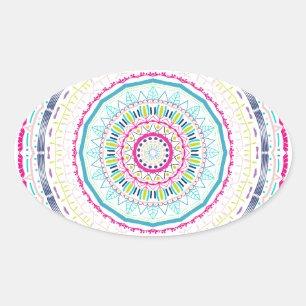 Lebendige farbenfrohe Mandala-Kunst Ovaler Aufkleber