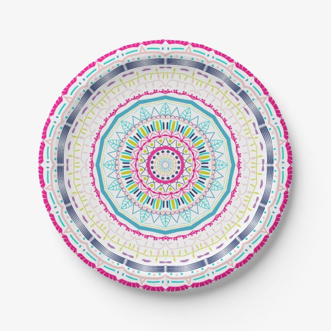 Lebendige farbenfrohe Mandala-Kunst Pappteller (Vorderseite)