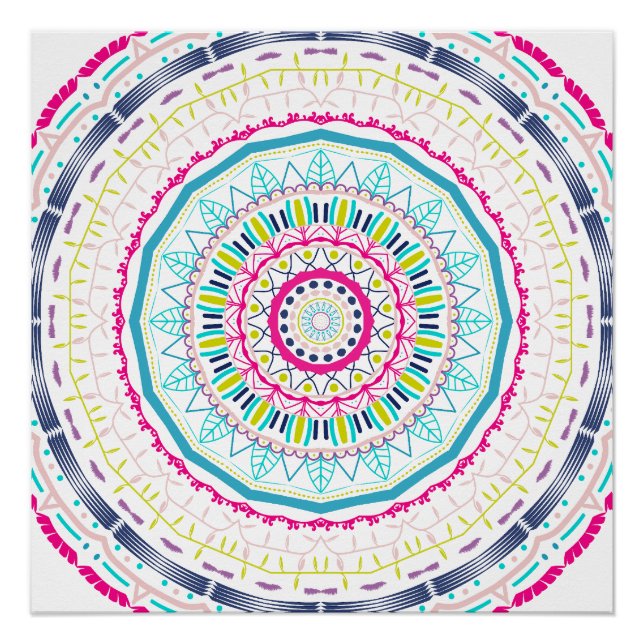Lebendige farbenfrohe Mandala-Kunst Poster (Vorderseite)