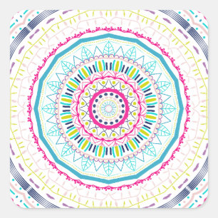 Lebendige farbenfrohe Mandala-Kunst Quadratischer Aufkleber
