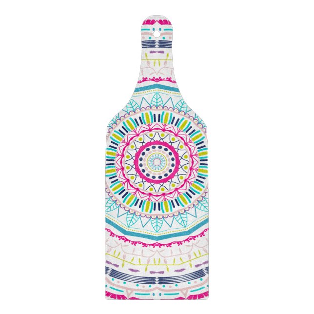 Lebendige farbenfrohe Mandala-Kunst Schneidebrett (Vorderseite)
