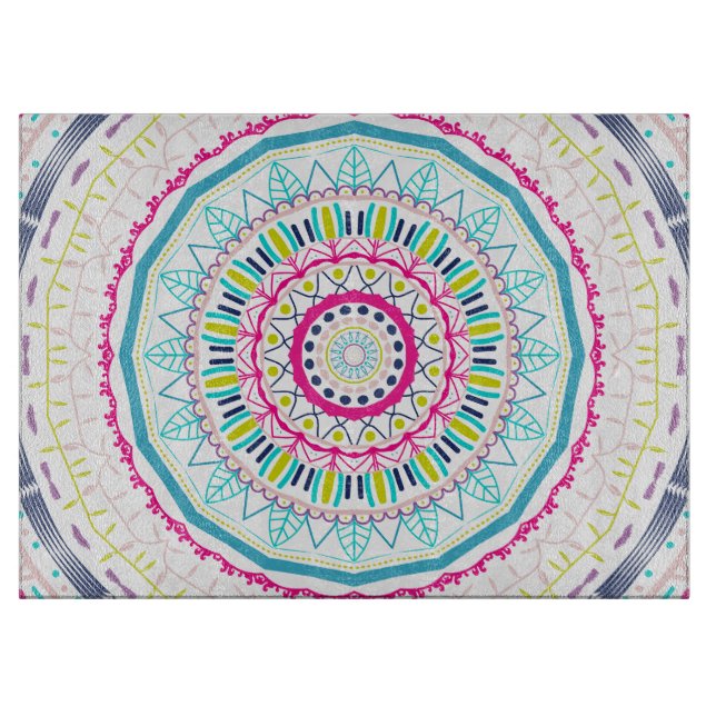 Lebendige farbenfrohe Mandala-Kunst Schneidebrett (Vorderseite)