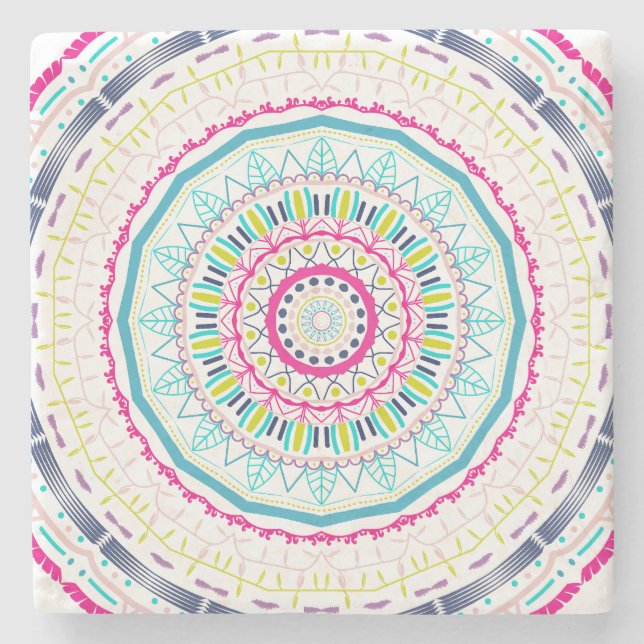 Lebendige farbenfrohe Mandala-Kunst Steinuntersetzer (Vorderseite)