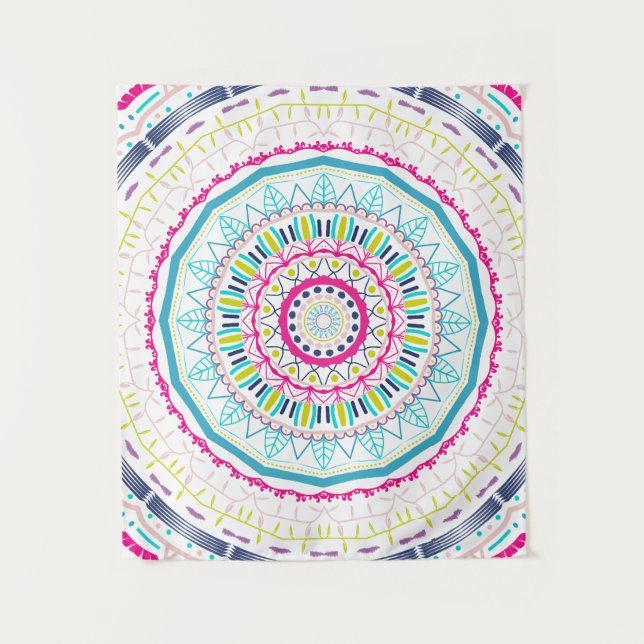Lebendige farbenfrohe Mandala-Kunst Wandteppich (Vorderseite)