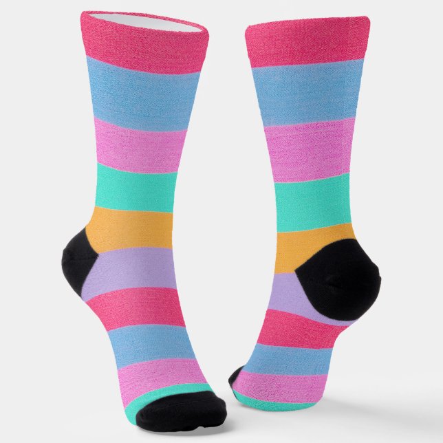 Lebendige farbenfrohe Retro-Streifen Socken (Gewinkelt)