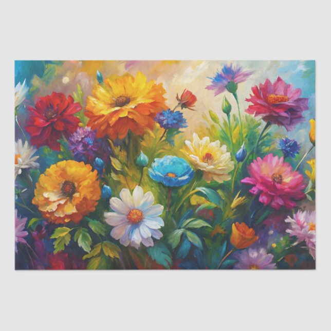 Lebendige Farbige Frühlingsblumen Decoupage Seidenpapier (Vorderseite)
