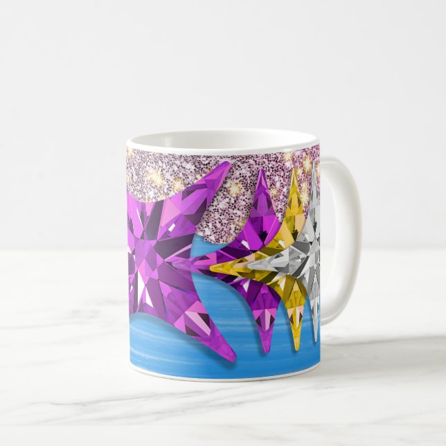 Lebendige Farbige Geometrische Sternmuster-Kaffeet Kaffeetasse (VorderseiteRechts)