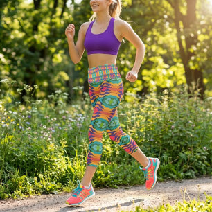 Lebendige Farbige Wellenförmige Geometrische Gestr Capri Leggings