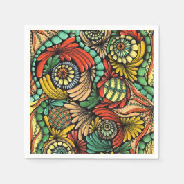 Lebendige Farbige Zentangle-Blumen-Mandala-Papier Serviette