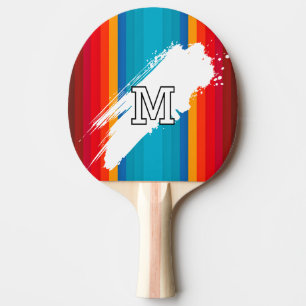 Lebendige Farbstreifen mit Monogramm Ping Pong Tischtennis Schläger