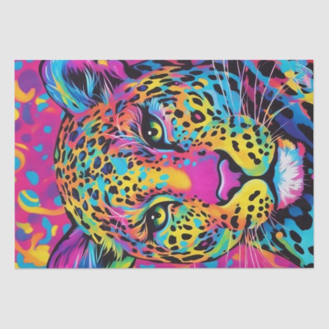 Lebendige Feline: Farbenfrohe Regenbogen-Leopard-D Seidenpapier (Vorderseite)