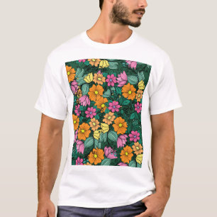 Lebendige Floral: Grüner Hintergrund Vintage. T-Shirt