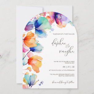 Lebendige florale Aquarell-Bogen-Hochzeitseinladun Einladung