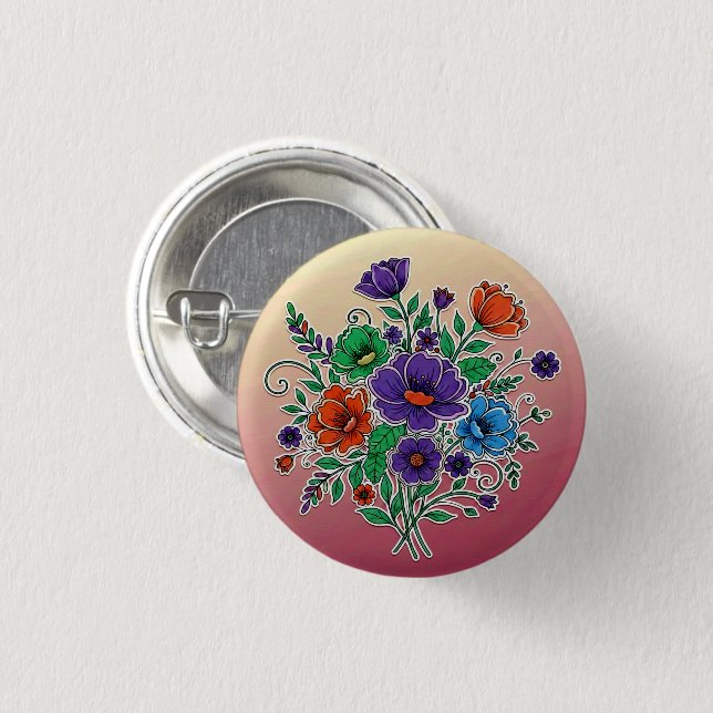 Lebendige Florale Bouquet-Illustration Button (Vorne & Hinten)