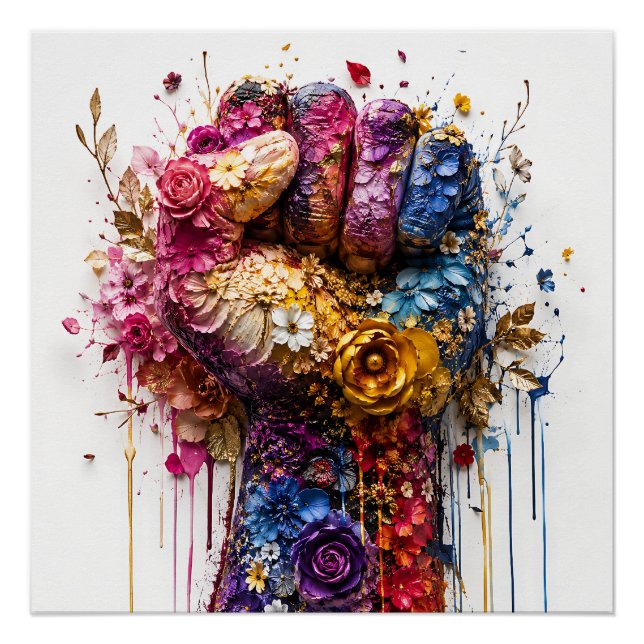 Lebendige Florale Faust Kunst: Stärke Und Widersta Poster (Vorderseite)