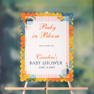 Lebendige florale gewellte Baby-in-Bloom-Willkomme Acrylschild