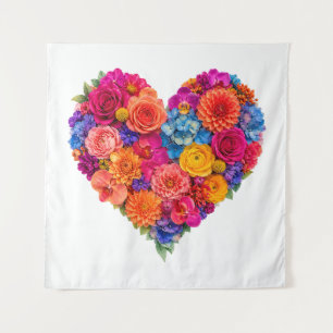 Lebendige florale Herzgestaltung aus schöner Kunst Wandteppich