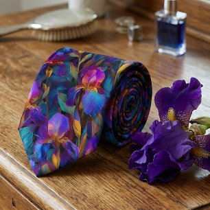 Lebendige florale lila Iris Herren Krawatte