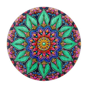 Lebendige florale Mandala-Kunst Schneidebrett
