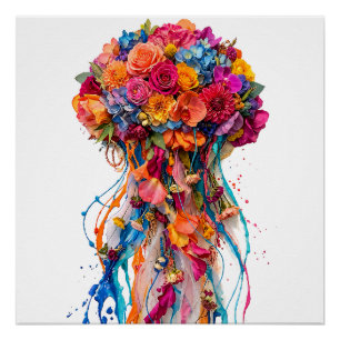 Lebendige florale Quallen-Fantasie mit tropfendem Poster