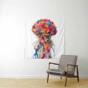 Lebendige florale Quallen-Fantasie mit tropfendem  Wandteppich