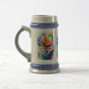 Lebendige Florale Wasserfarbe Keramik Bierstein Bierglas